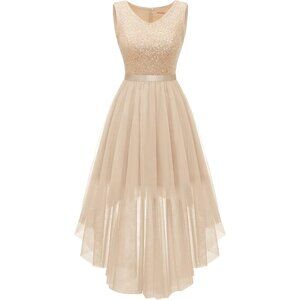 BeryLove Women Tulle Champagne Navy Chiffon Scoop Neck Sleeveless Cocktail Dress